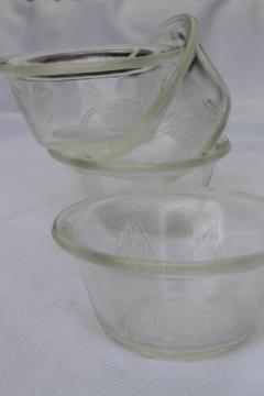vintage rose leaf embossed glass custard cups set, oven proof kitchen glass ramekins 