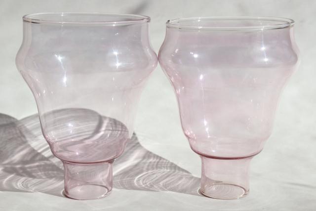 vintage rose pink cranberry glass candle sconce shades, lamp chimney hurricanes pair