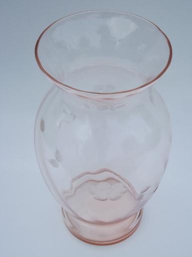 vintage rose pink depression glass flower vase lot, old antique vases