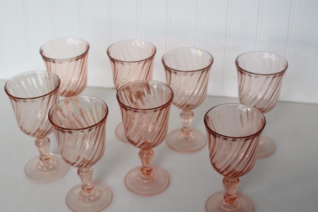 vintage rose pink wine glasses, Rosaline French glassware Cristal D'Arques