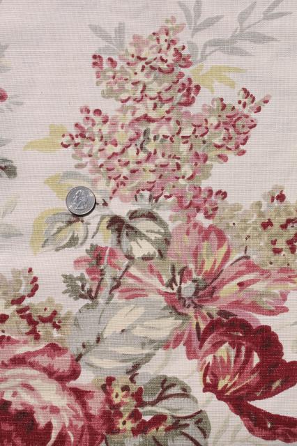 vintage roses print curtains & fabric lot, Waverly Norfolk Rose shabby chic romantic florals