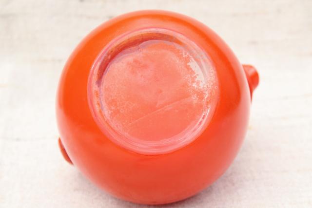 vintage round ball glass tilt pitcher, tomato orange red color kitchen glass jug for flower