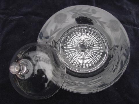 vintage round dome covered butter dish, large glass butter plate