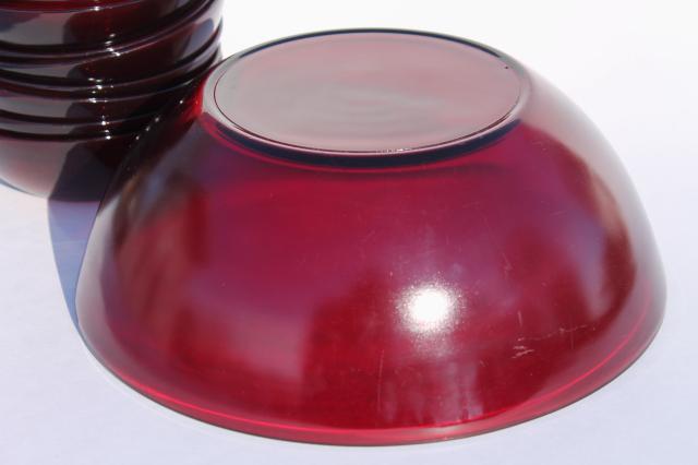vintage royal ruby red glass bowls, salad set or popcorn / snack dishes