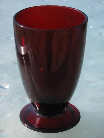 vintage royal ruby red glass, set of eight footed tumblers
