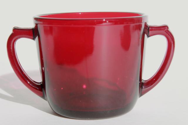 vintage ruby red glass cream pitcher & sugar bowl sets, 50s Anchor Hocking