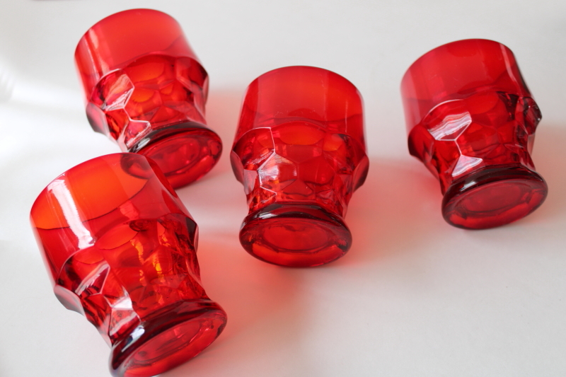 vintage ruby red glass juice tumblers or bar glasses, Georgian pattern glassware
