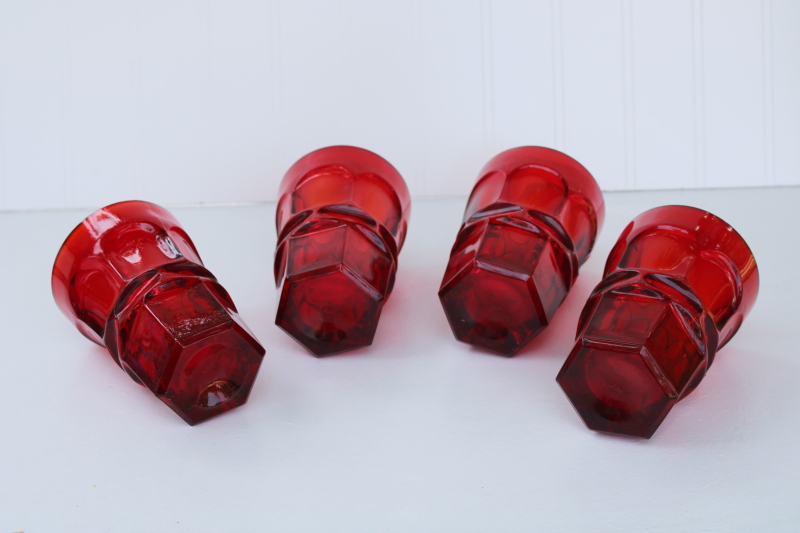 vintage ruby red glass tumblers, Argus pattern Fostoria HFM mark Henry Ford Museum