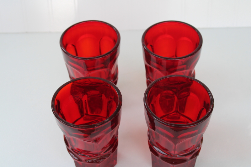 vintage ruby red glass tumblers, Argus pattern Fostoria HFM mark Henry Ford Museum
