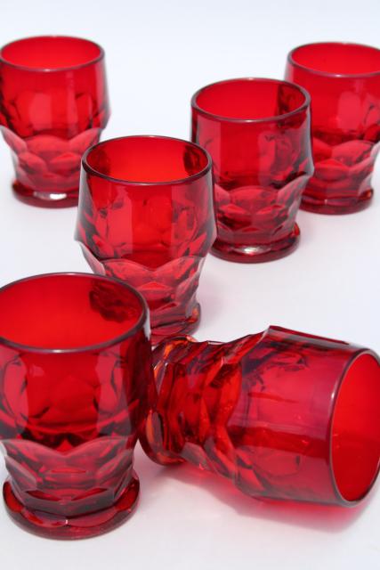 vintage ruby red glass tumblers, Georgian pattern drinking glasses, Viking or Fenton