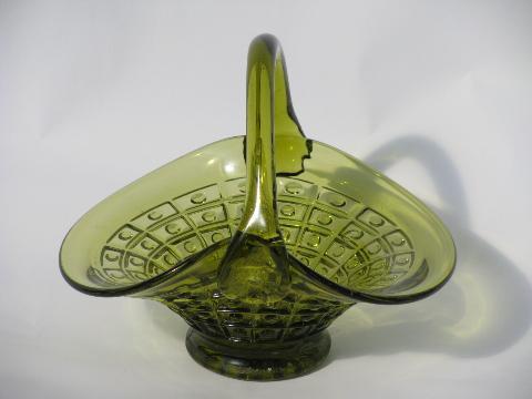 vintage ruffled green glass brides basket, flower bowl