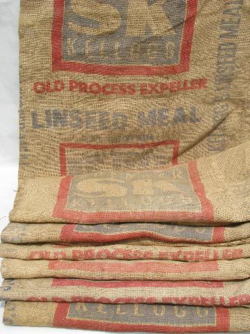 vintage sacks lot, farm primitive burlap feed bags w/ advertising graphics