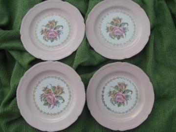vintage salad or dessert plates, old Knowles pink pastel flowered china