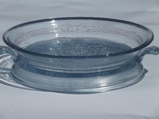 vintage sapphire blue Fire-King Philbe glass pie plate and trivet / stand