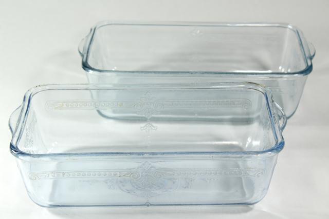 vintage sapphire blue Philbe Fire King oven ware glass loaf or bread baking pan set