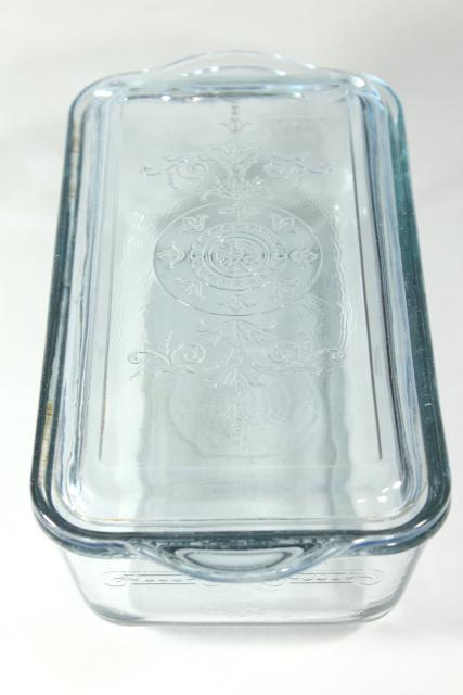vintage sapphire blue Philbe Fire King oven ware glass loaf pan w/ cover lid