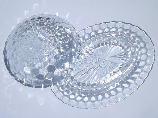 vintage sapphire blue bubble pattern glass, serving bowl & oval platter