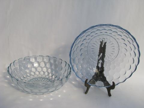 vintage sapphire blue depression glass, Hocking bubble pattern, serving bowls