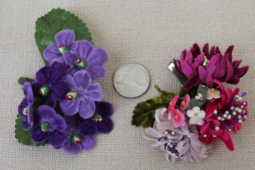vintage satin ribbon & velvet flowers, millinery trims for hats, corsage pins