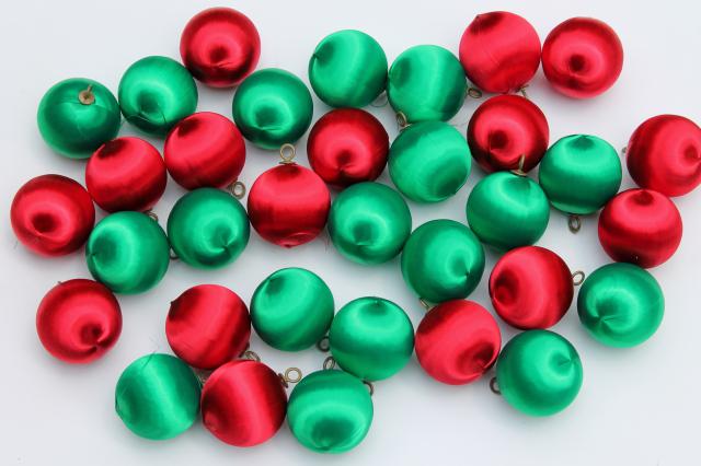 vintage satin sheen balls Christmas tree ornaments, red & green holiday decorations