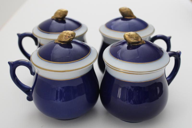 vintage set of chocolate pots or pot de creme, Neiman Marcus label French china