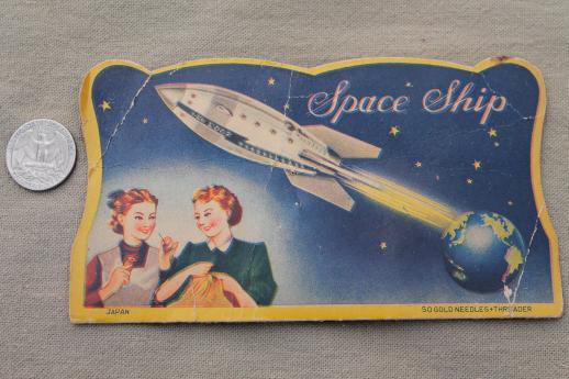 vintage sewing needle books lot, old advertising w/ Raggedy Ann, Space Ship etc.