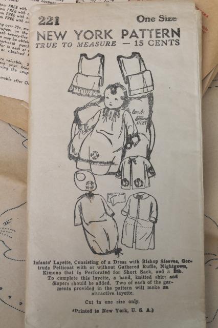 vintage sewing pattern, 1930s infant layette w/ transfers - nice for antique baby doll clothes!