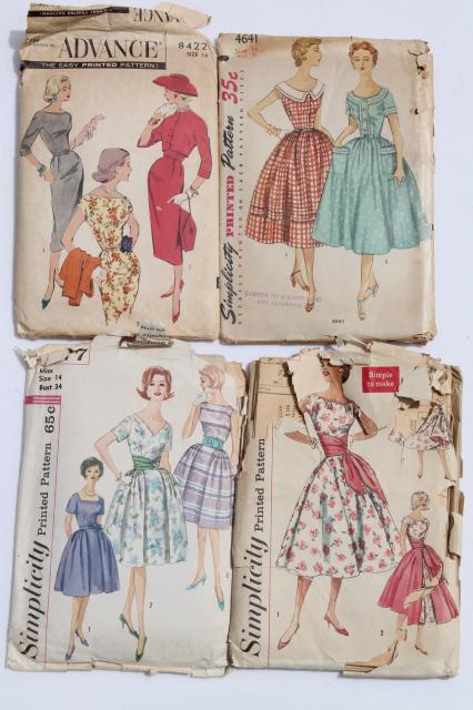 vintage sewing patterns lot - 1940s 50s and early 60s dresses, skirts & tops