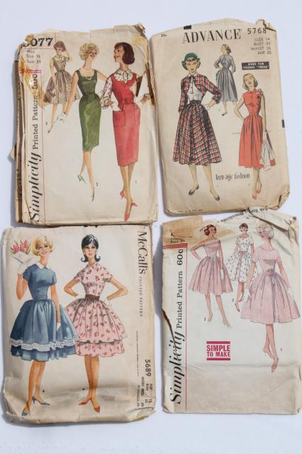 vintage sewing patterns lot - 1940s 50s and early 60s dresses, skirts & tops