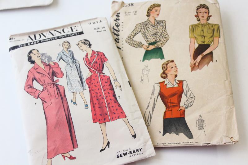 vintage sewing patterns lot, 1940s 50s dresses, slip & robe, coat, jacket & hat