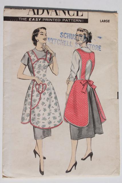 vintage sewing patterns lot, 40s 50s 60s kitchen aprons, retro hostess apron styles