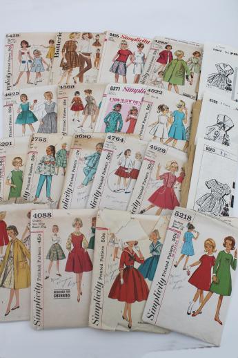 vintage sewing patterns lot, 60s retro girls dresses in plus sizes 'chubbies'