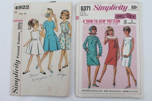vintage sewing patterns lot, 60s retro girls dresses in plus sizes 'chubbies'