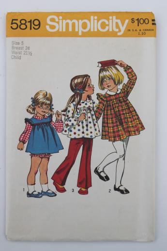 vintage sewing patterns lot, 70s children's clothes - retro jumpers, dresses, sunsuits