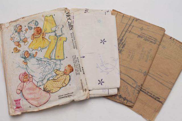 vintage sewing patterns lot, infant layette baby clothes, gowns & dresses for heirloom sewing