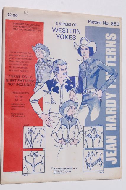 vintage sewing patterns, retro 70s cowboy western style men's shirts & vests
