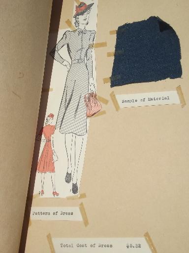 vintage sewing swatches scrapbook, 40s dressmaking techniques & fancy seams