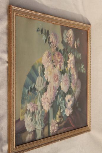 vintage shabby chic gold wood framed floral still-life color tinted photo print