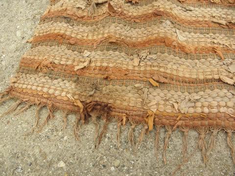 vintage shaggy cotton rag rug lot, two throw rugs, natural earth colors