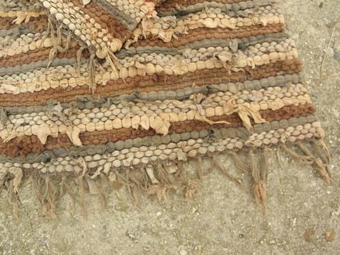 vintage shaggy cotton rag rug lot, two throw rugs, natural earth colors