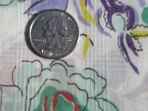 vintage sheer checked weave cotton fabric, multi-colored roses print