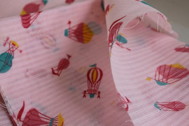 vintage sheer cotton dimity, hot air balloons fantasy print on pink
