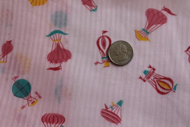 vintage sheer cotton dimity, hot air balloons fantasy print on pink