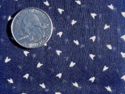 vintage sheer cotton dotted swiss fabric, white birdseye on navy blue