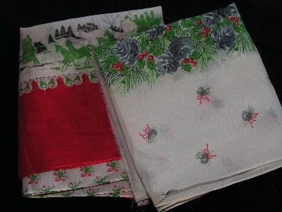 vintage sheer cotton fabric, Christmas border prints lot