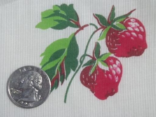 vintage sheer cotton fabric w/ strawberries, 40s 50s retro fruit print fabric 