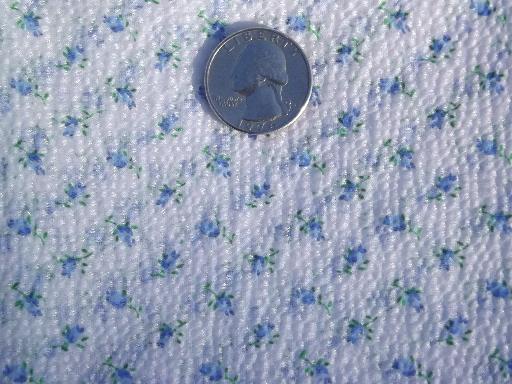 vintage sheer crinkle nylon fabric, retro 50s baby blue rosebud print