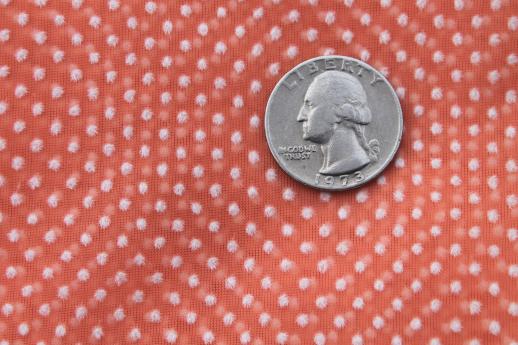 vintage sheer nylon dotted swiss fabric, peachy coral w/ white pin dot