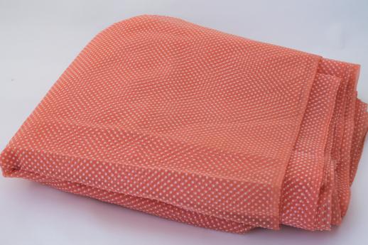 vintage sheer nylon dotted swiss fabric, peachy coral w/ white pin dot