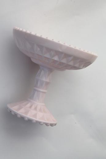 vintage shell pink milk glass compote or candy dish, Jeannette glass